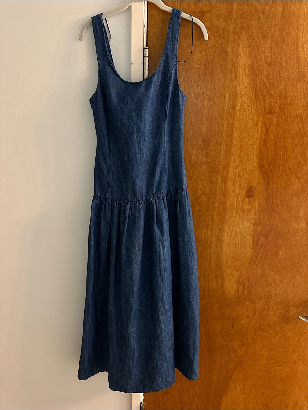 Zara Sleeveless Low Waist Denim Midi Dress - Navy Blue